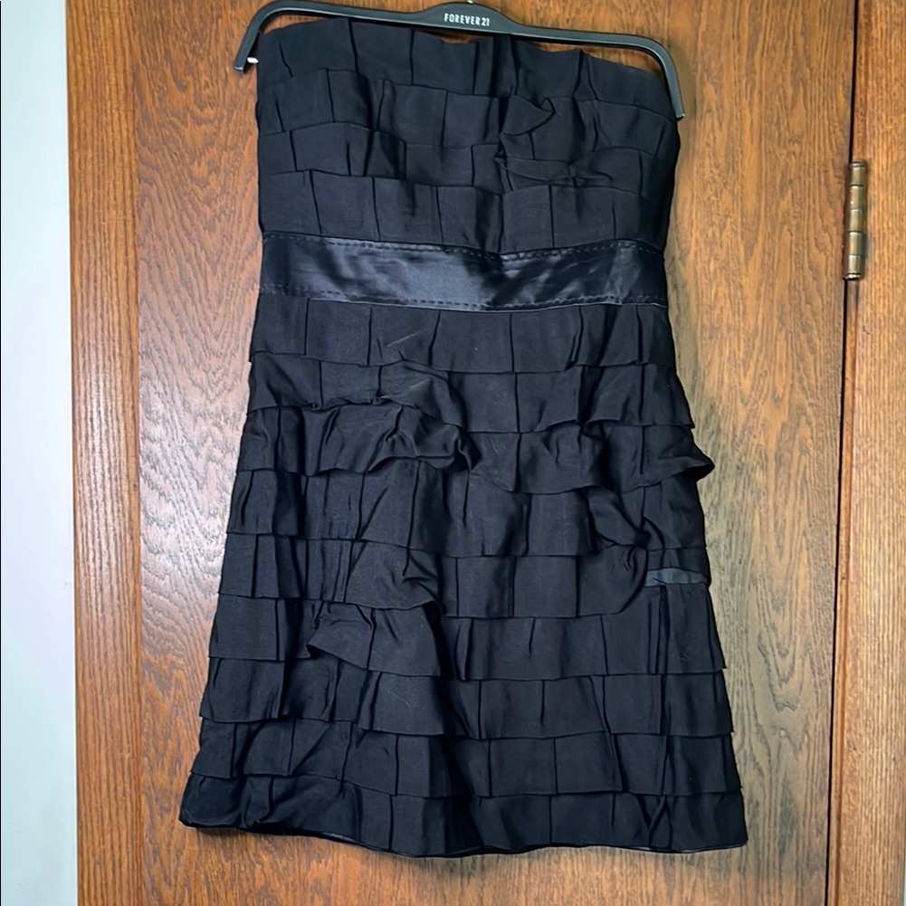 Phoebe Couture Black Strapless Ruffled Dress